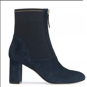 NWOT David Tate Monique Navy Suede Boots with 3-Inch Heels Sz 7-1/2